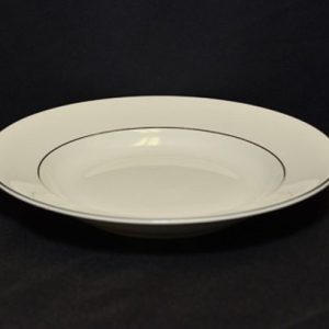 dishes, plates and china for rent in birmingham, al shown is a white with gold trim soup or salad bowl