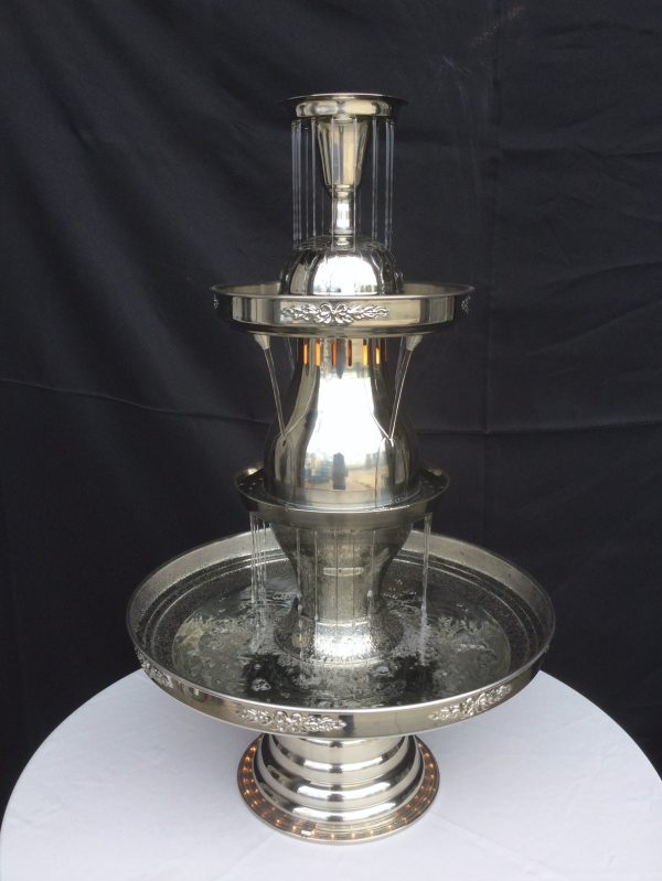 Champaign Fountain for rent this fountain is a beautiful 4 tier starlight chrome color fountain